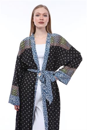 Kadın Desenli Kimono Mavi