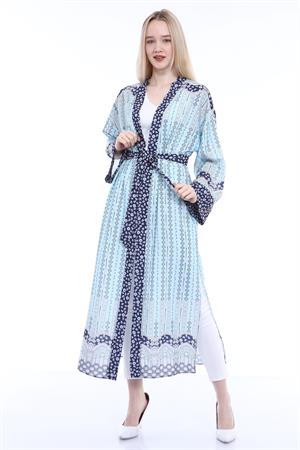 Kadın Desenli Kimono Takım Mavi