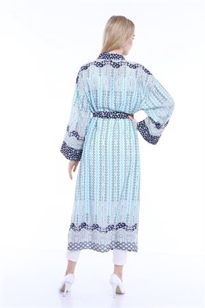 Kadın Desenli Kimono Takım Mavi