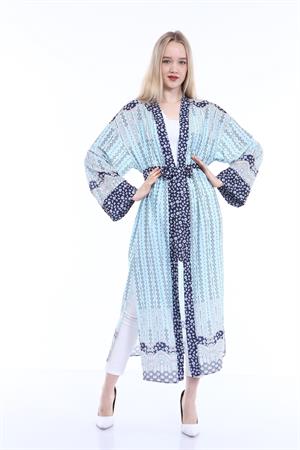 Kadın Desenli Kimono Takım Mavi
