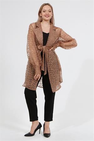 Kadın Desenli Lepolar Ceket Beige