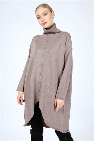 Kadın Düğme Detay Boğazlı Tunik Beige