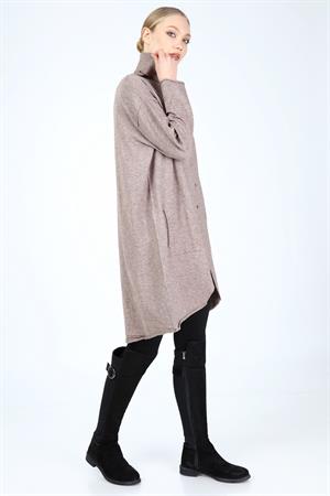 Kadın Düğme Detay Boğazlı Tunik Beige
