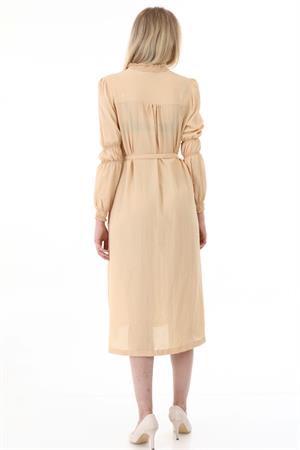 Kadın Düğme Detaylı Boydan Elbise Beige