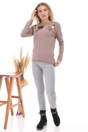 Kadın Düğme Detaylı Triko Beige