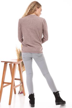 Kadın Düğme Detaylı Triko Beige