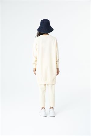 Kadın Düz Renk Ara Boy Sweat Tunik Ekru