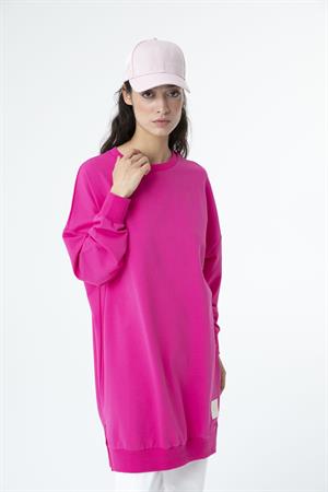 Kadın Düz Renk Ara Boy Sweat Tunik Fuşya