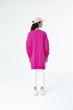 Kadın Düz Renk Ara Boy Sweat Tunik Fuşya