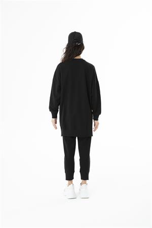 Kadın Düz Renk Ara Boy Sweat Tunik Siyah
