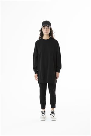 Kadın Düz Renk Ara Boy Sweat Tunik Siyah