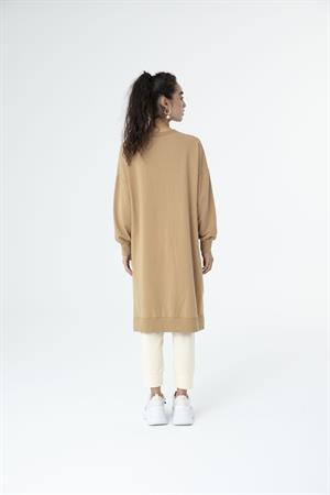 Kadın Düz Renk Uzun Boy Sweat Tunik Beige