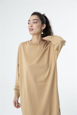 Kadın Düz Renk Uzun Boy Sweat Tunik Beige