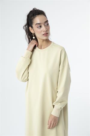 Kadın Düz Renk Uzun Boy Sweat Tunik Ekru
