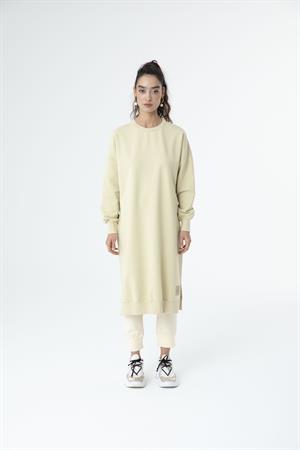 Kadın Düz Renk Uzun Boy Sweat Tunik Ekru