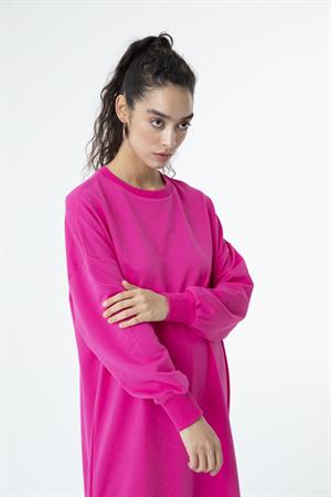 Kadın Düz Renk Uzun Boy Sweat Tunik Fuşya