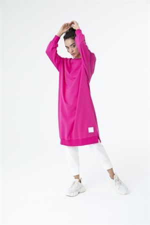 Kadın Düz Renk Uzun Boy Sweat Tunik Fuşya