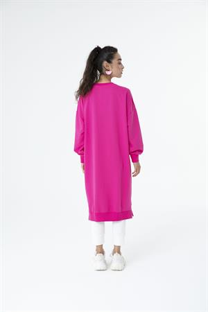 Kadın Düz Renk Uzun Boy Sweat Tunik Fuşya
