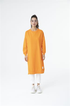 Kadın Düz Renk Uzun Boy Sweat Tunik Orange