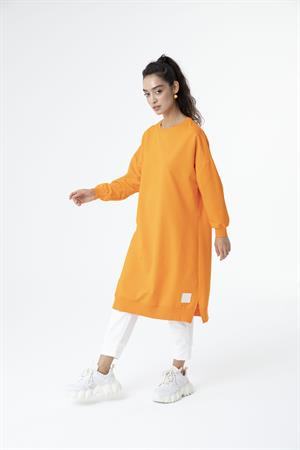 Kadın Düz Renk Uzun Boy Sweat Tunik Orange