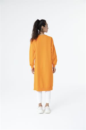 Kadın Düz Renk Uzun Boy Sweat Tunik Orange