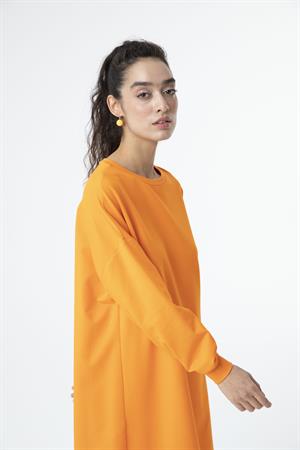 Kadın Düz Renk Uzun Boy Sweat Tunik Orange