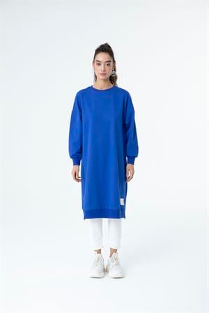 Kadın Düz Renk Uzun Boy Sweat Tunik Saks Mavi