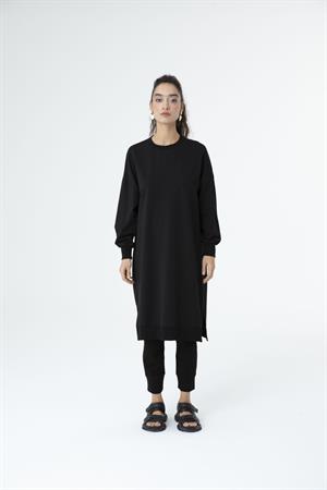 Kadın Düz Renk Uzun Boy Sweat Tunik Siyah
