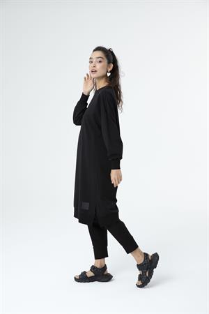 Kadın Düz Renk Uzun Boy Sweat Tunik Siyah