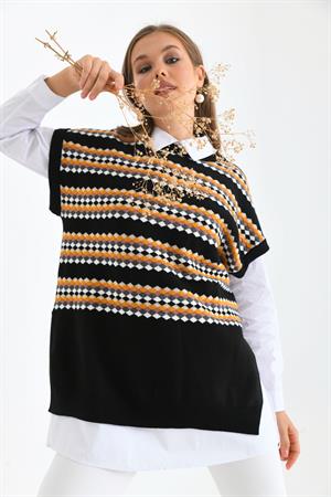 Kadın Etnik Desen Gömlekli Takım Siyah
