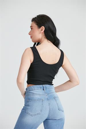 Kadın Fermuar Detay Crop Top Büstiyer Siyah