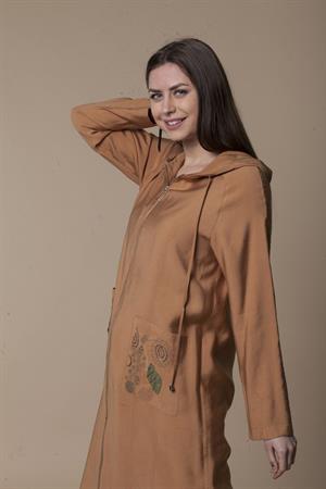 Kadın Fermuarlı Uzun Kap Camel