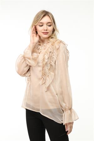 Kadın Fırfır Detay Bluz Beige