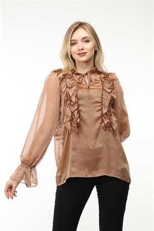 Kadın Fırfır Detay Bluz Kahve