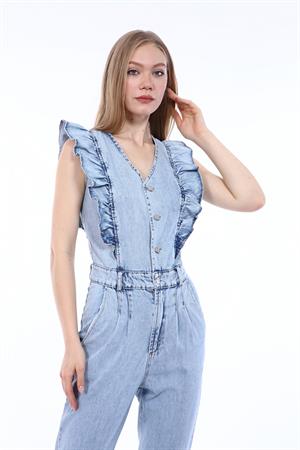 Kadın Fırfır Detay Jean Tulum Mavi