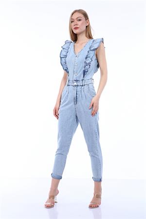 Kadın Fırfır Detay Jean Tulum Mavi