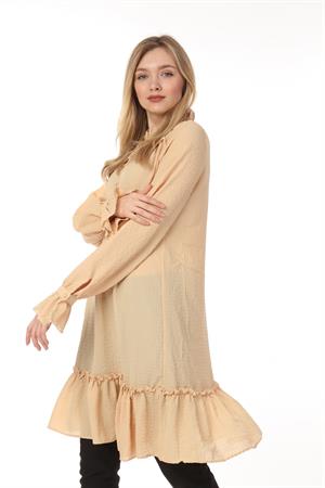 Kadın Fırfır Detaylı Tunik Beige