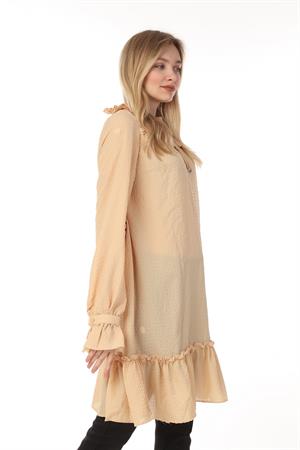 Kadın Fırfır Detaylı Tunik Beige