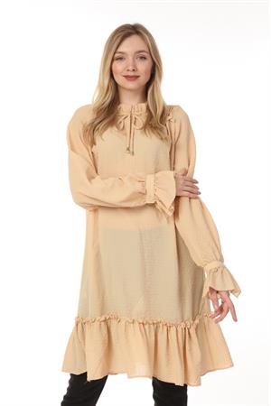 Kadın Fırfır Detaylı Tunik Beige
