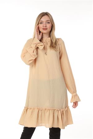 Kadın Fırfır Detaylı Tunik Beige