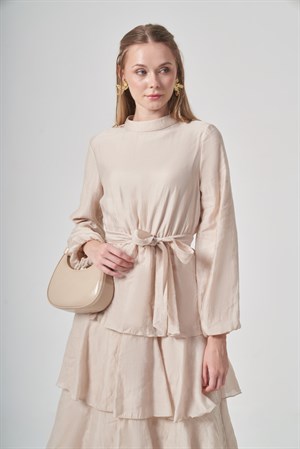 Kadın Fırfırlı Elbise Beige