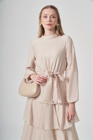 Kadın Fırfırlı Elbise Beige