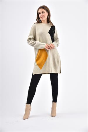 Kadın Geometrik Desen Tunik Beige