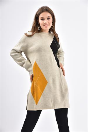 Kadın Geometrik Desen Tunik Beige