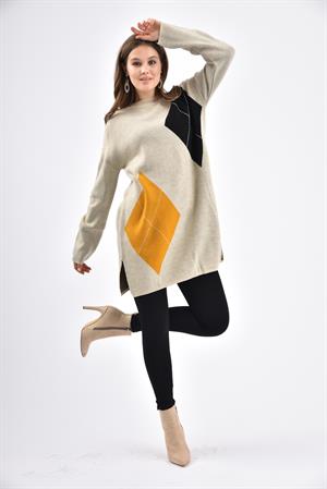 Kadın Geometrik Desen Tunik Beige