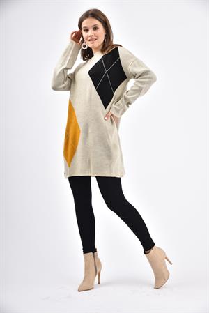 Kadın Geometrik Desen Tunik Beige