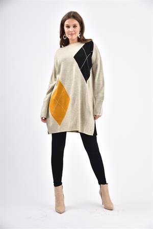Kadın Geometrik Desen Tunik Beige
