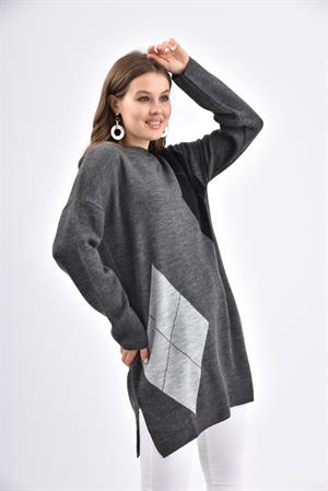 Kadın Geometrik Desen Tunik Gri