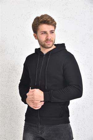 Kadın İçi Şardonlu Kapüşonlu Hırka Siyah