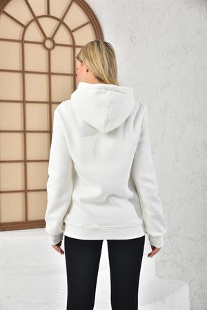 Kadın İçi Şardonlu Sweatshirt BEYAZ